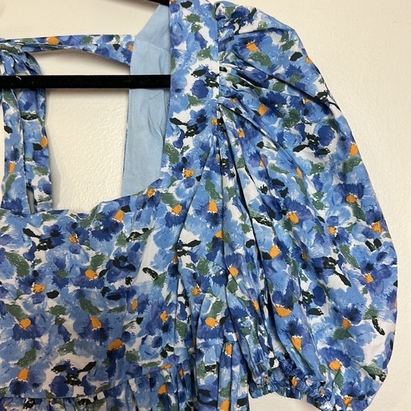 Jacquie The Label Watercolor Floral Print Puff Sleeve Tie Back Babydoll Dress - Picture 8 of 15